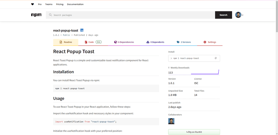 React Popup Toast